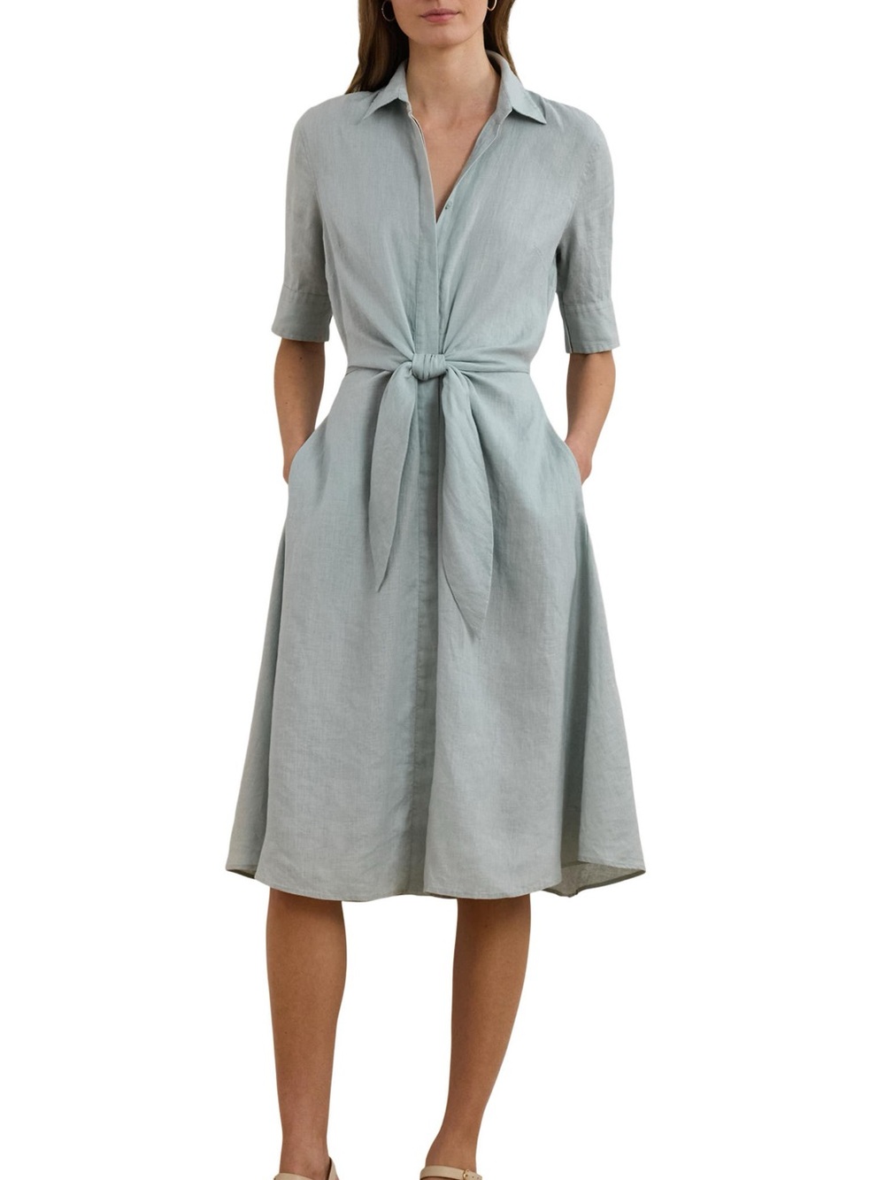 Ralph Lauren Tie Front Linen Shirtdress